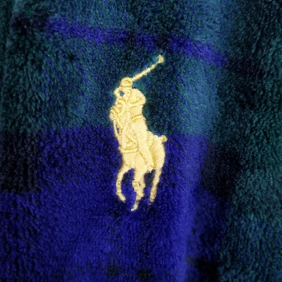 Polo Ralph Lauren Plaid Shawl Collar Blackwatch Tartan Plush Robe Size Small - Picture 5 of 12